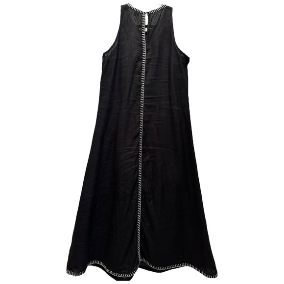 🖤 Magaschoni 100% Linen Black Sleeveless Midi Dress | Size 8 | Trim Detail - Picture 2 of 5